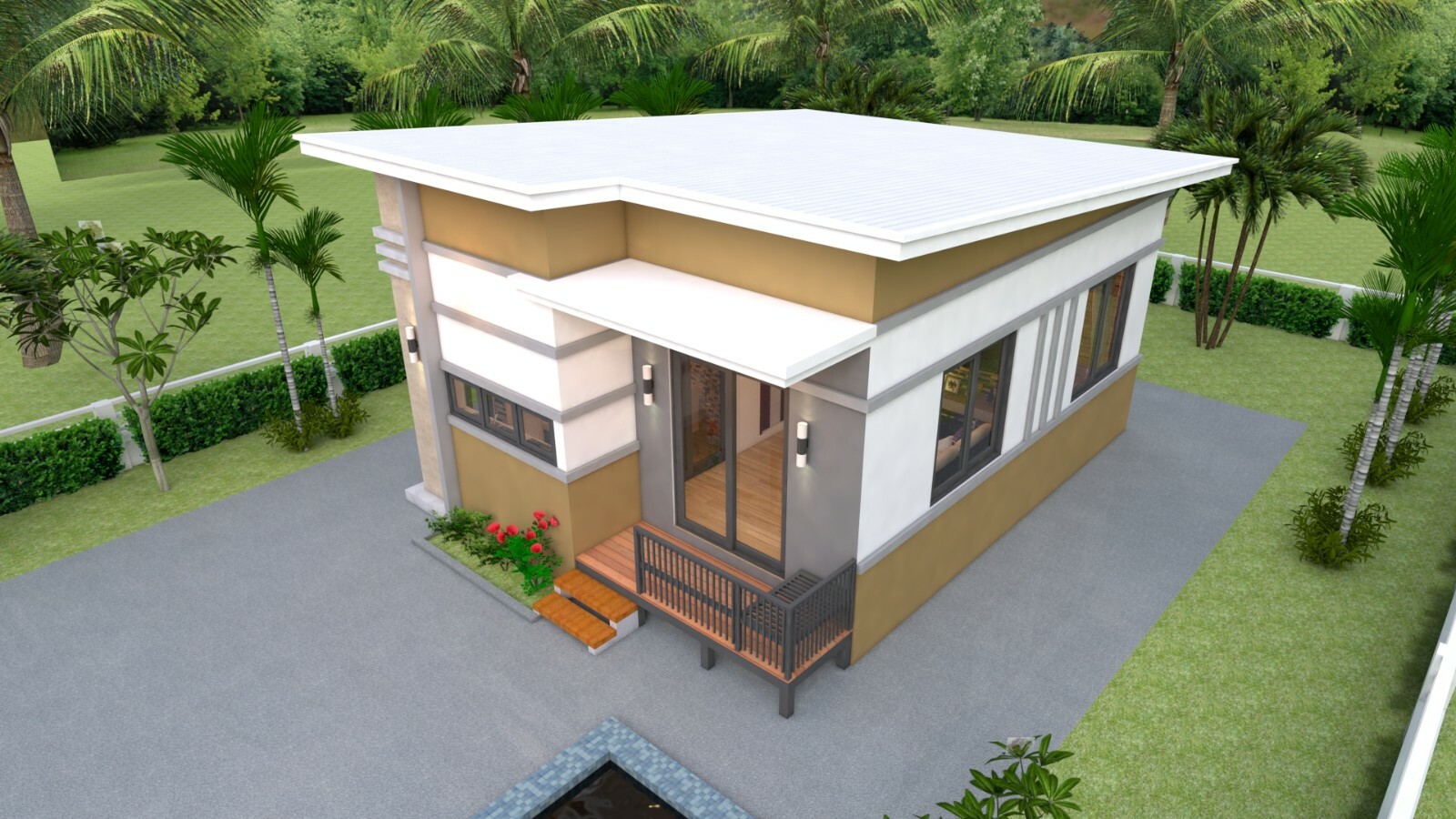 House Design 3d 6×8 Meter 20×26 Feet 2 Bedrooms Shed Roof PDF (A4 Hard Copy)