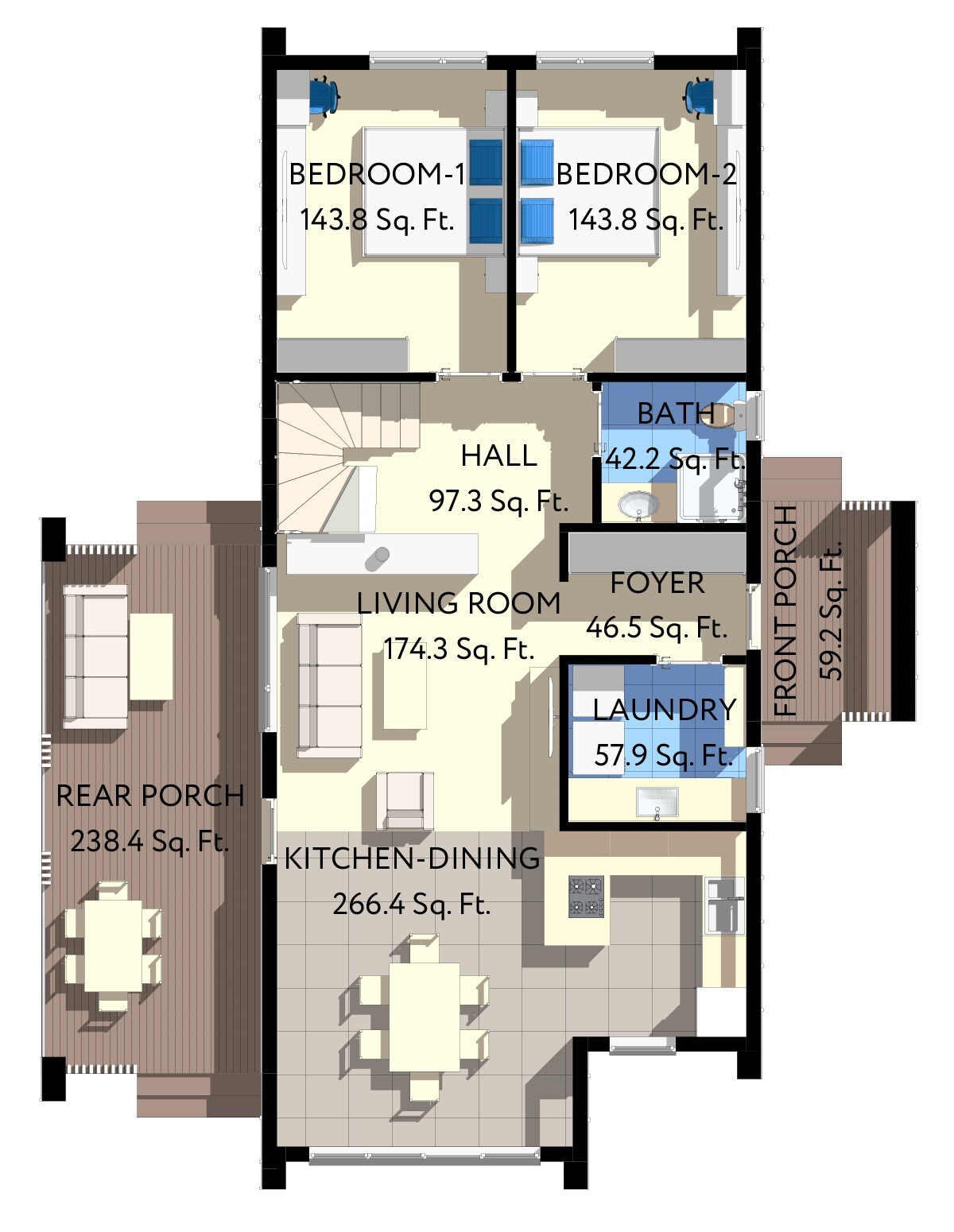 40’x52′ 2-Story, 4 Bed, 3-Bath Cozy Barnhouse Architectural Plans PDF Download.