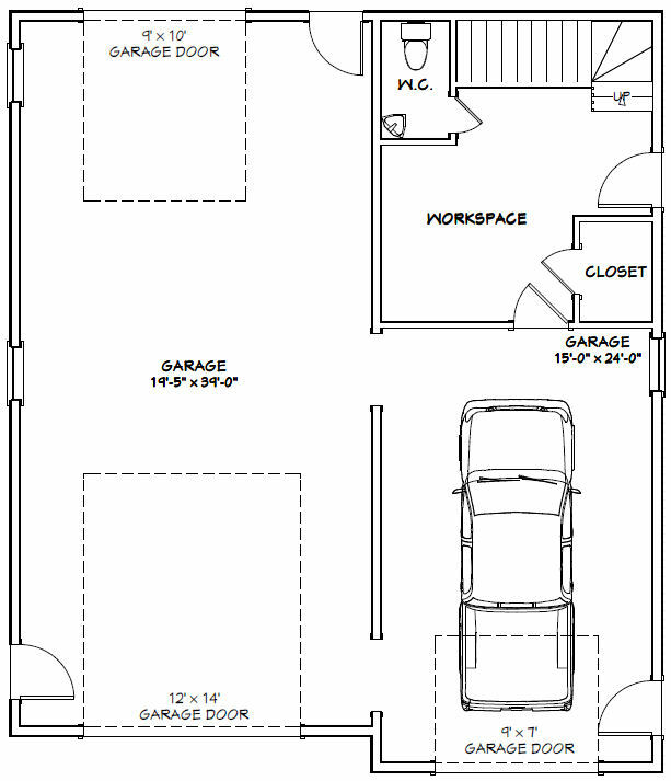 36×42 Apartment with 1-Car 1-RV Garage — PDF Floor Plan — 853 sqft — Model 1