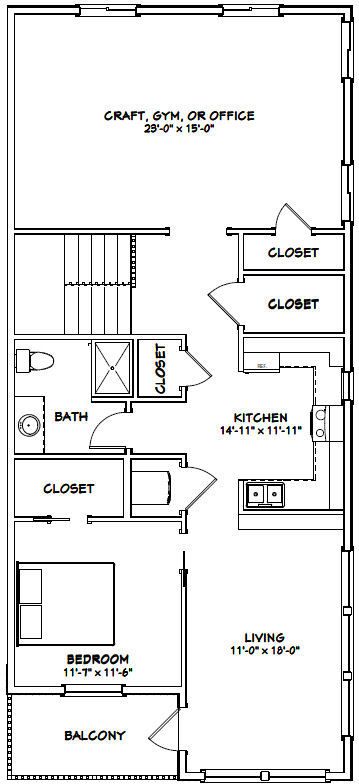 44×48 Apartment with 2-Car 1-RV Garage – PDF FloorPlan – 1,648 sqft – Model 1A