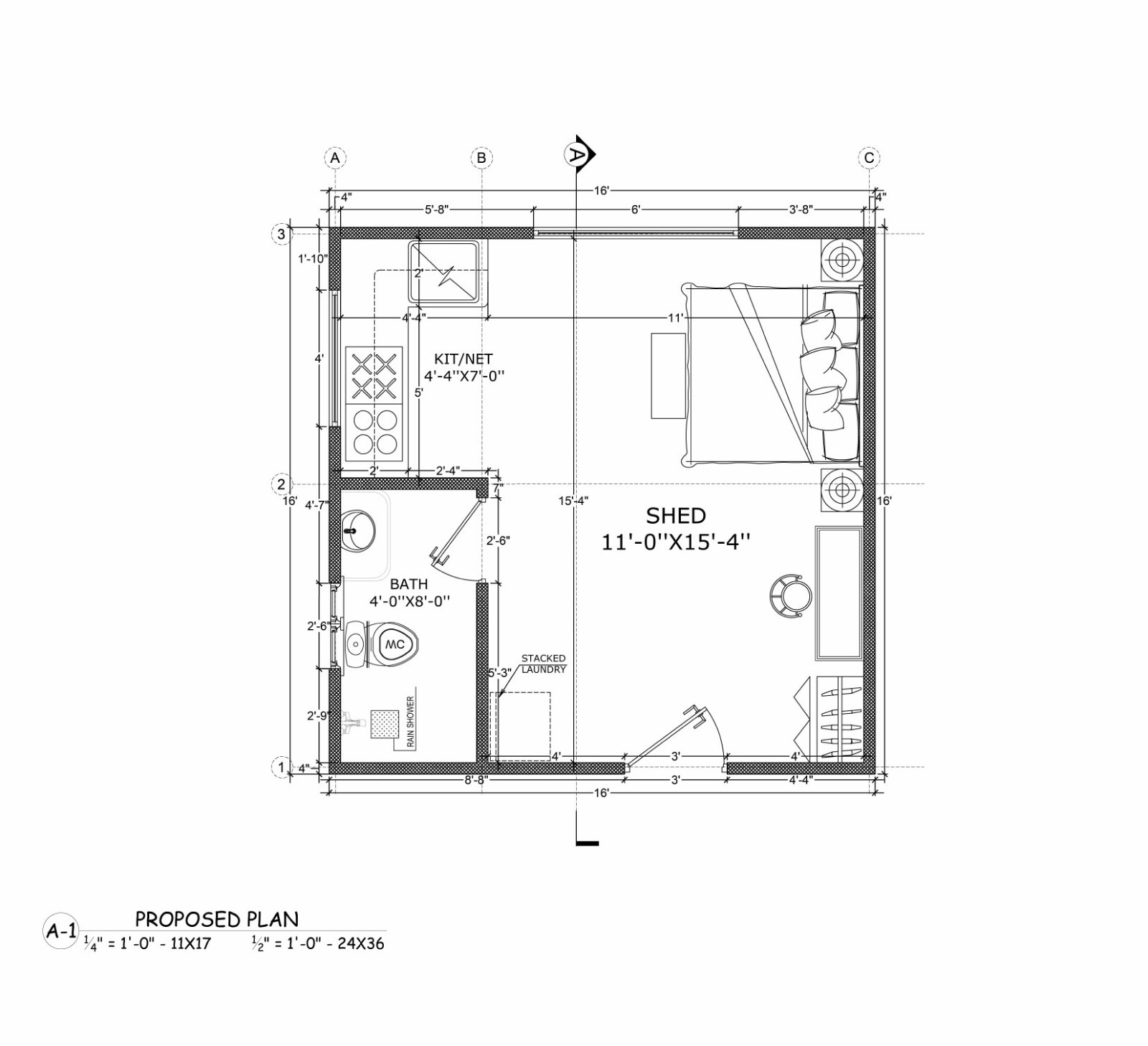 16×16′ Studio Tiny Home Shed Building Plans with Floor Plan, and More