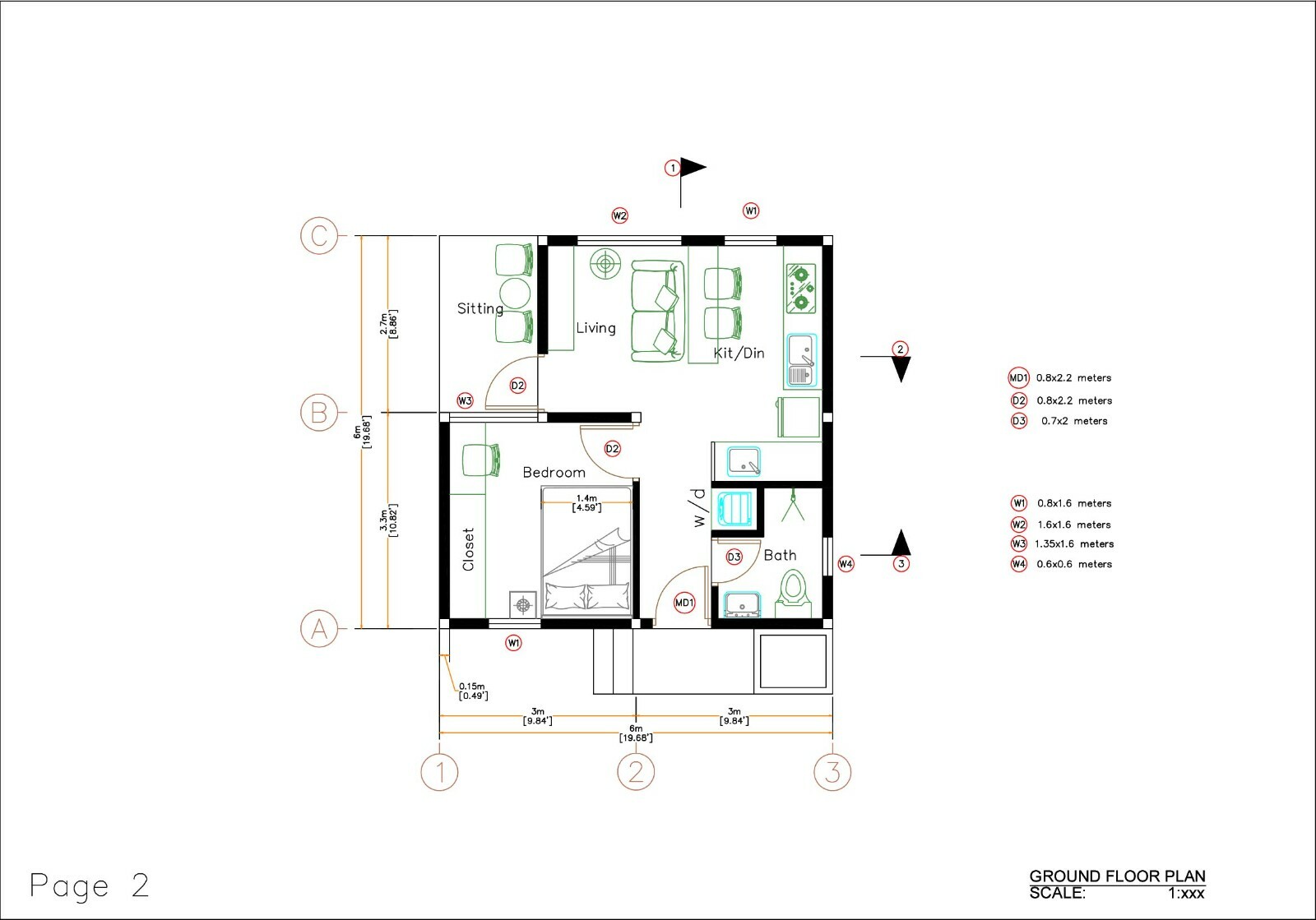 20×20 Feet Small House Plans 6×6 with One Bedroom Hip Roof (A4 Hard Copy)
