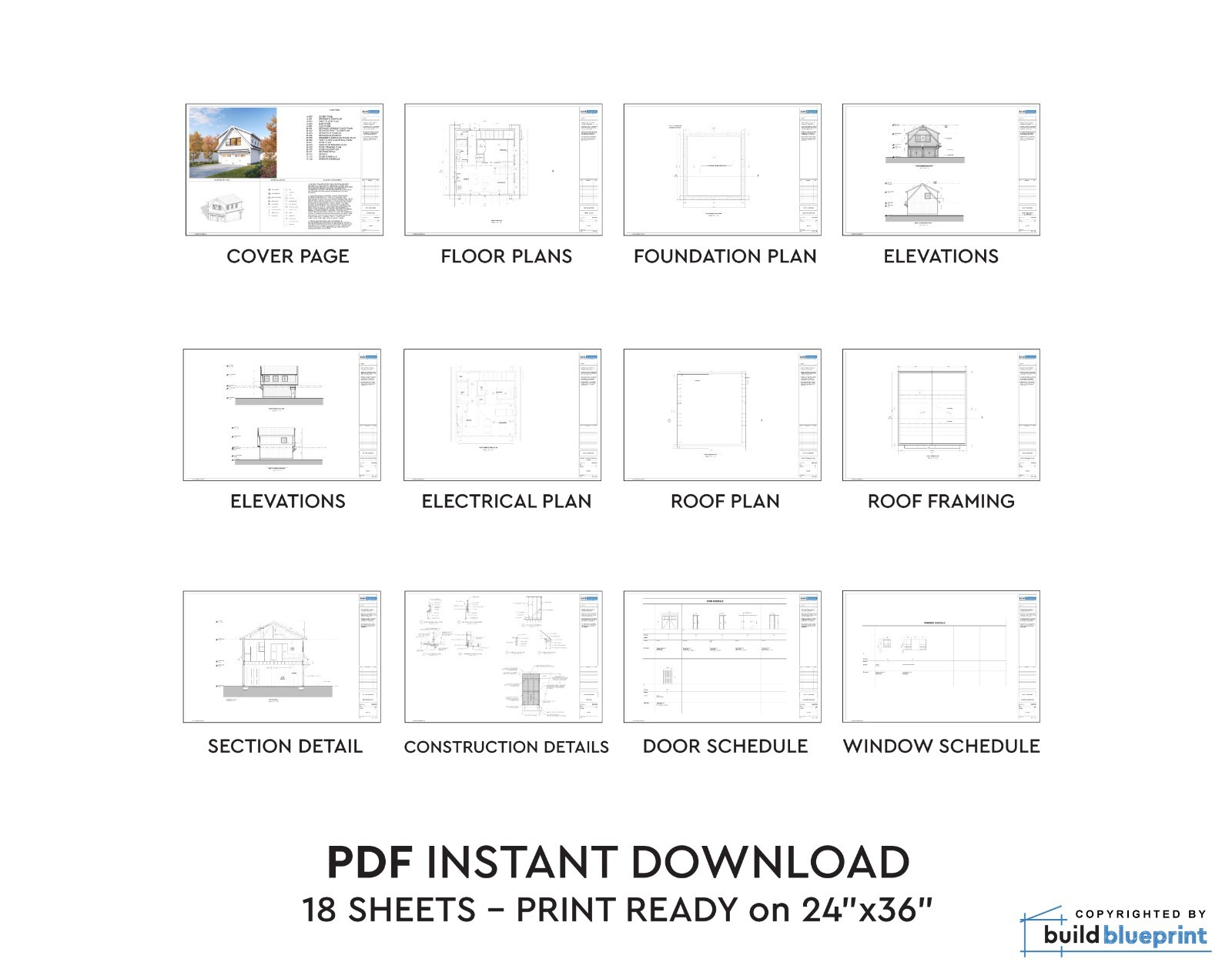 22′ x 24′ Two Car ADU Garage Loft Architectural Plans – PDF Download