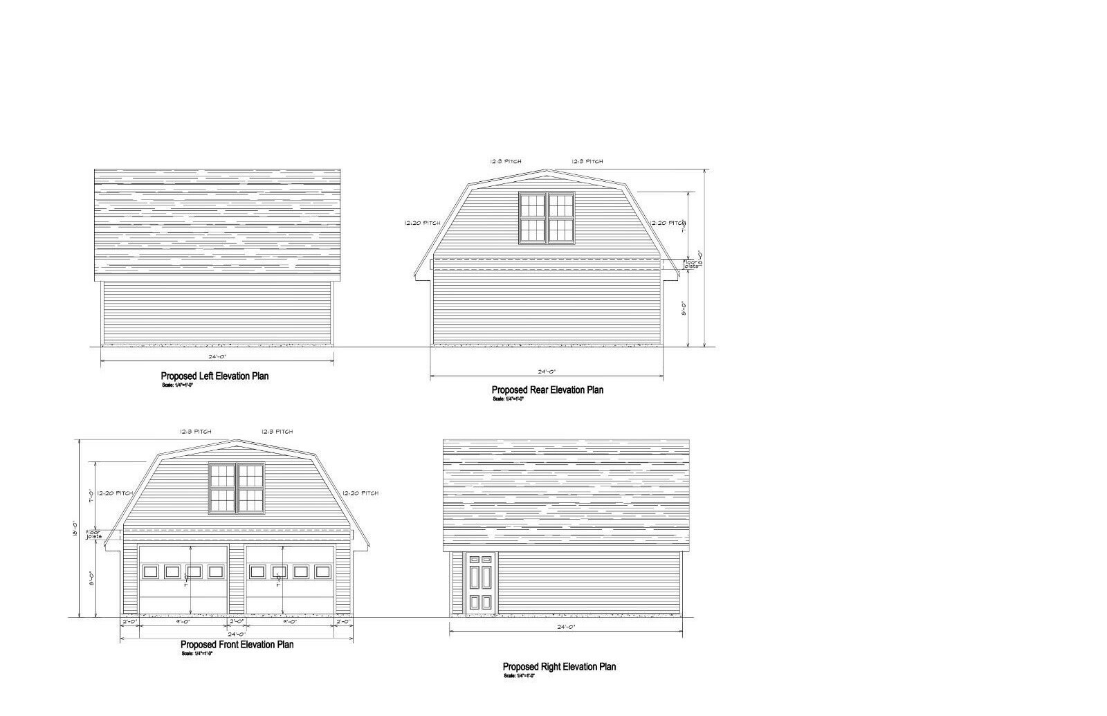 24’X24′ POLE BARN GARAGE PLANS GAMBREL ROOF HIP GARAGE PLANS 19-2424-PB-GMB-7