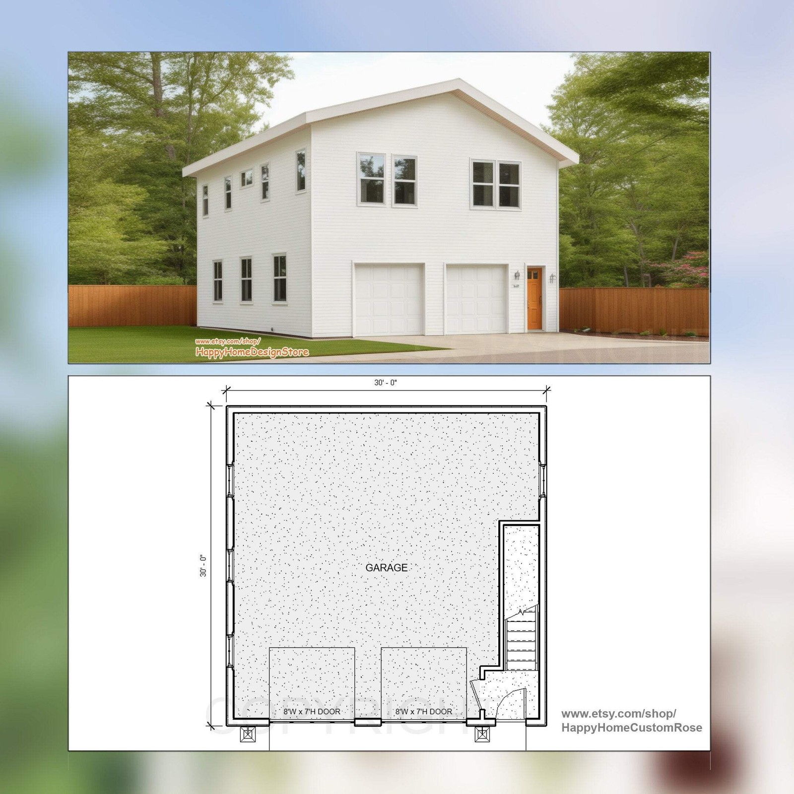30′ x 30′ Two Bedroom Garage Apartment – Architectural Plan with Elevations & Ma