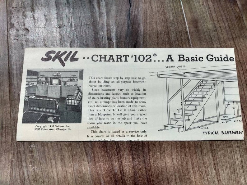MCM Basement Rec Room Bar Building Plans DIY Retro Vintage 1950s Skil Chart 102
