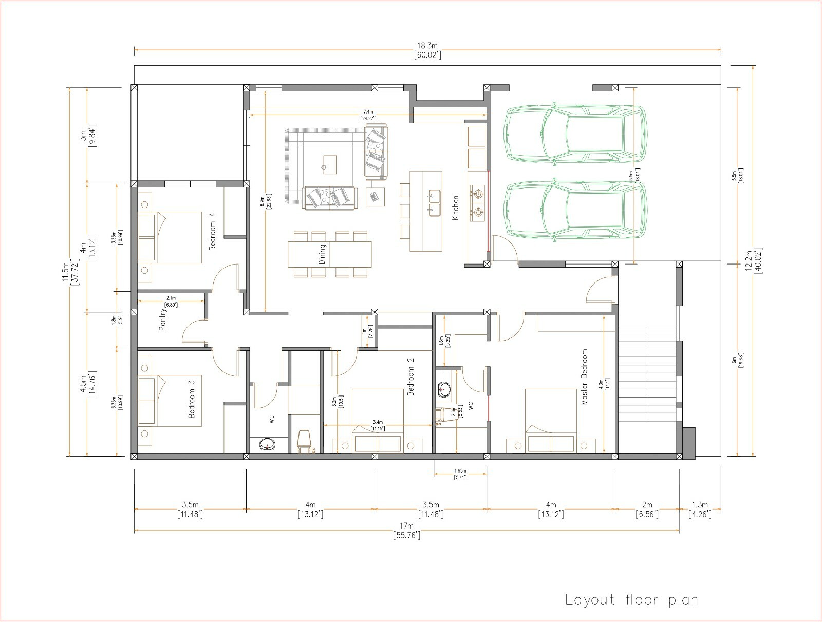 House Plan 40×60 Feet 12×18 Meter 3 Beds 2 Baths Terrace Roof (A4 Hard Copy)