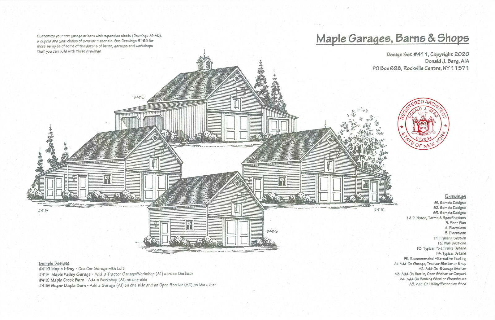 Maple Car Barns with Lofts: 3 Complete Sets of Pole-Barn Plans (eB-411×3)