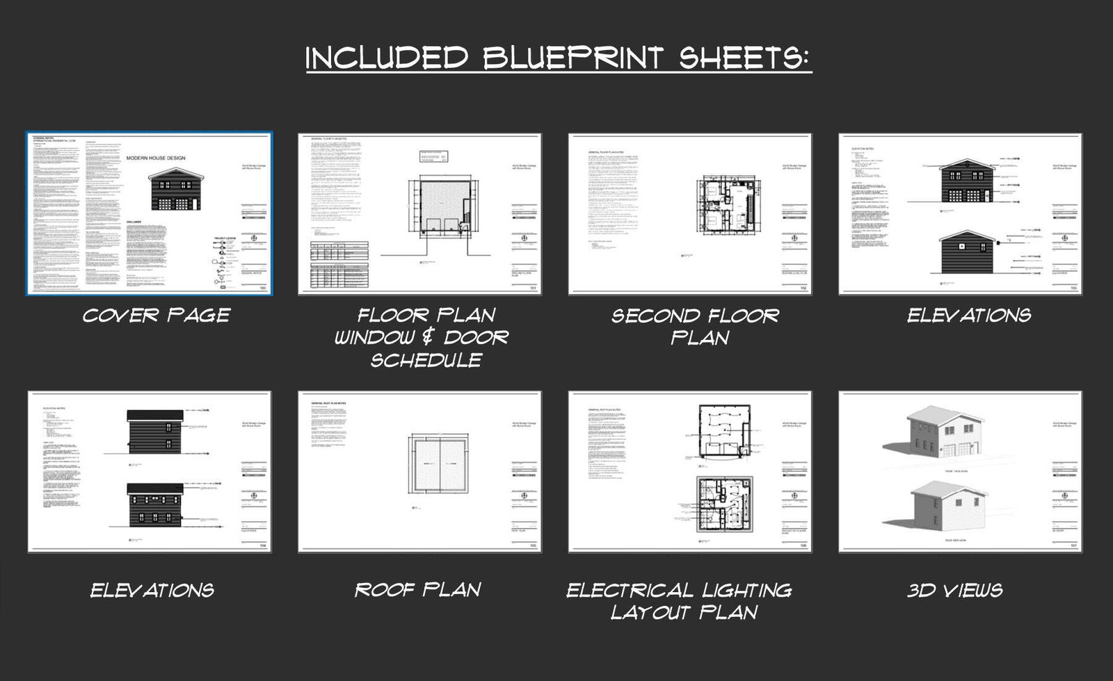 Two Car ADU Garage Apartment 30′ x 30′ – Architectural Plan with Elevations & Ma