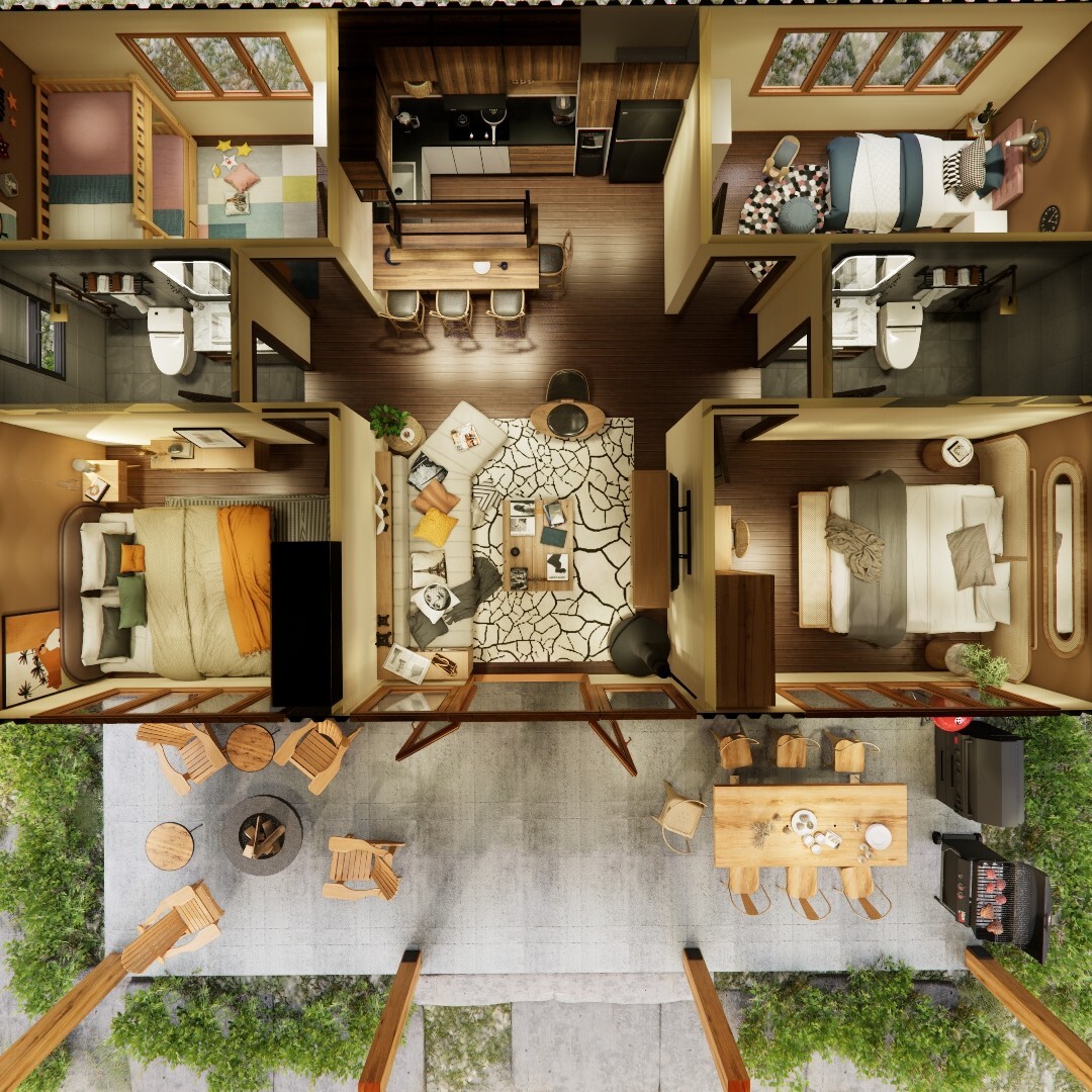 Container house plans – 4 bedrooms – 2 bathrooms – Digital PDF File
