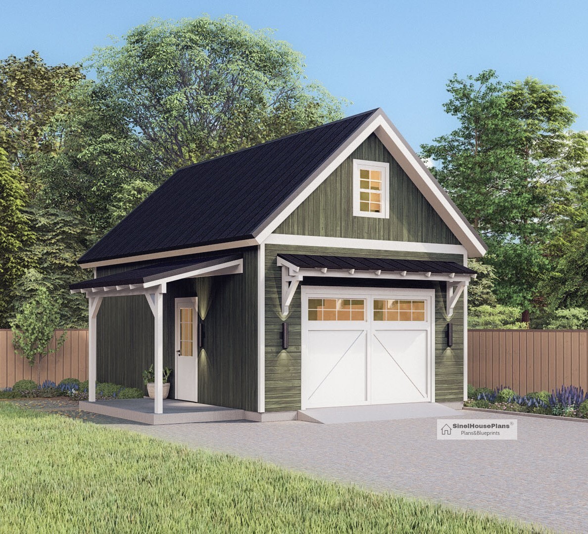 Single Garage Architectural Plan with Loft, 16’x24′ Traditional Garage Blueprint