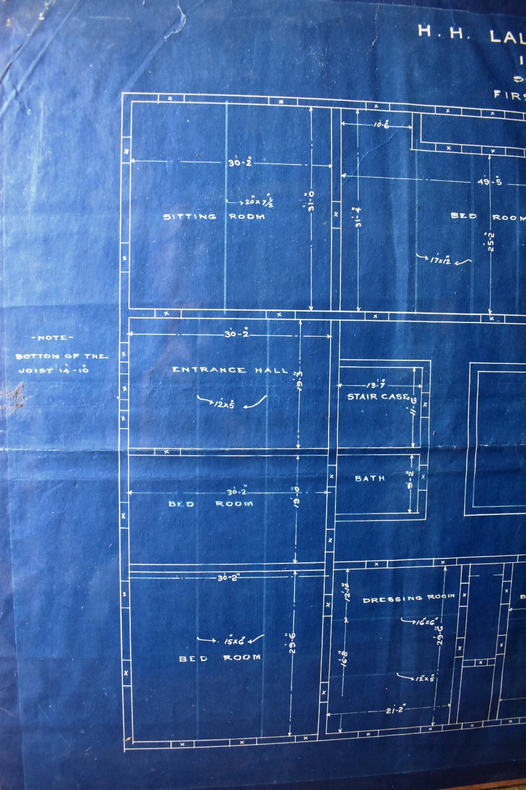Antique Lal Bagh Palace Indore Architectural Plan & Lay-Out First Floor 1926 Old
