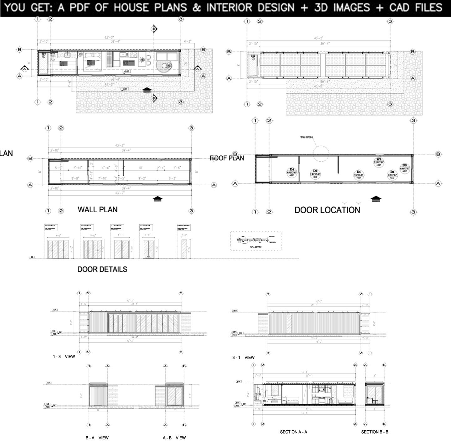 Container house plans – 1 bedroom – 1 bathroom – Digital PDF File
