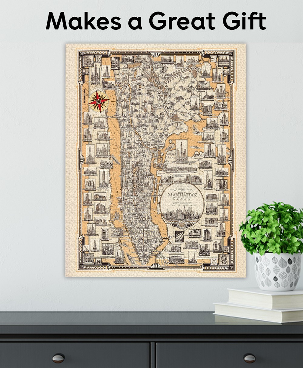 1939 Pictorial Map of Manhattan New York City Art Deco Print