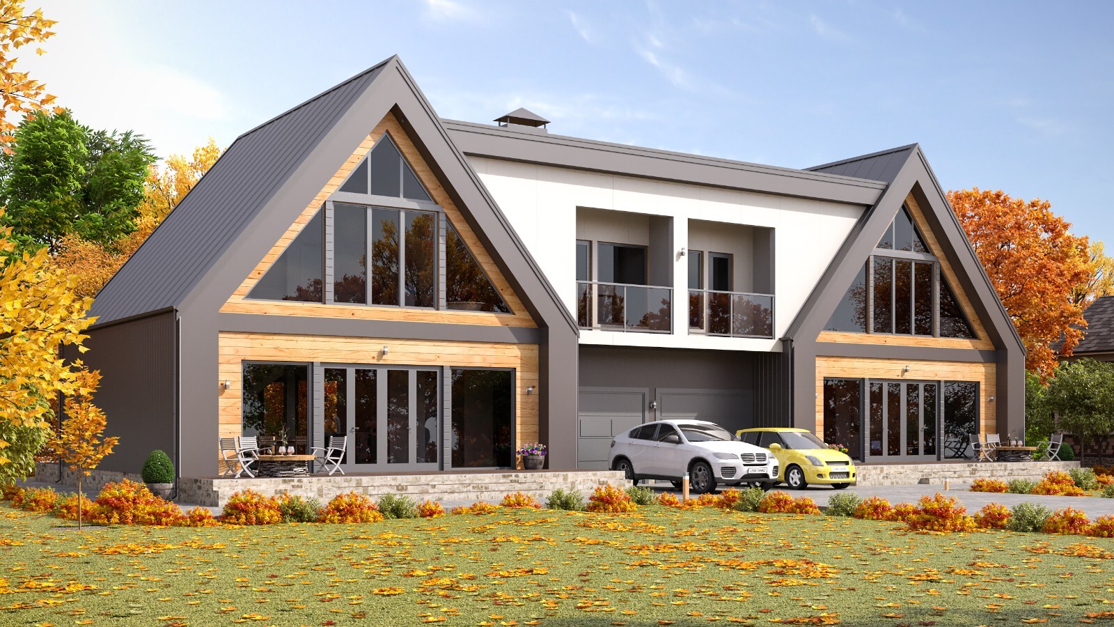 86’x29′ Double A-Frame Cabin, 6-Beds, 8 Baths, 2 Garage bays, 3556SF Living Area