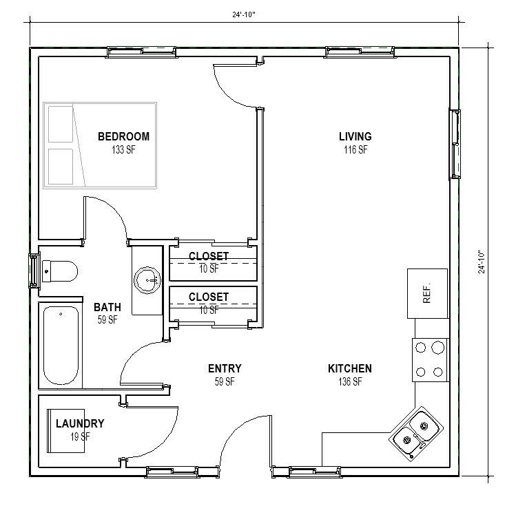 Tiny Home House Plans – 1 Bedroom, 1 bath, PDF Blue Prints, Perfect for AirBnB  