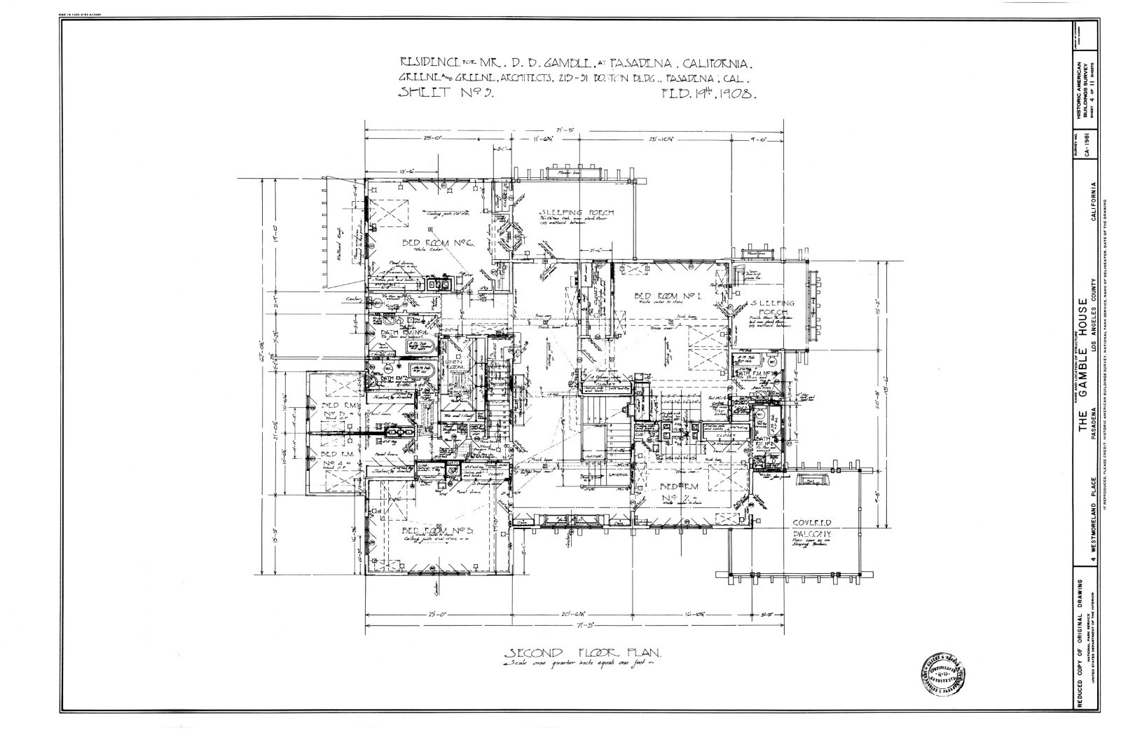 Greene & Greene’s celebrated Gamble House, Arts & Crafts detailed house plans