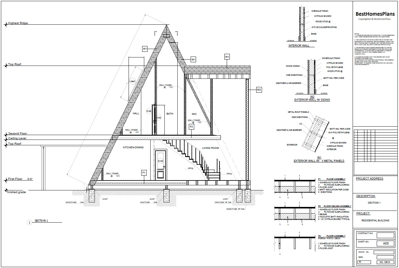 45’x57’ 4 Beds, 2 Baths A-Frame Cabin Architectural Build Plans PDF.