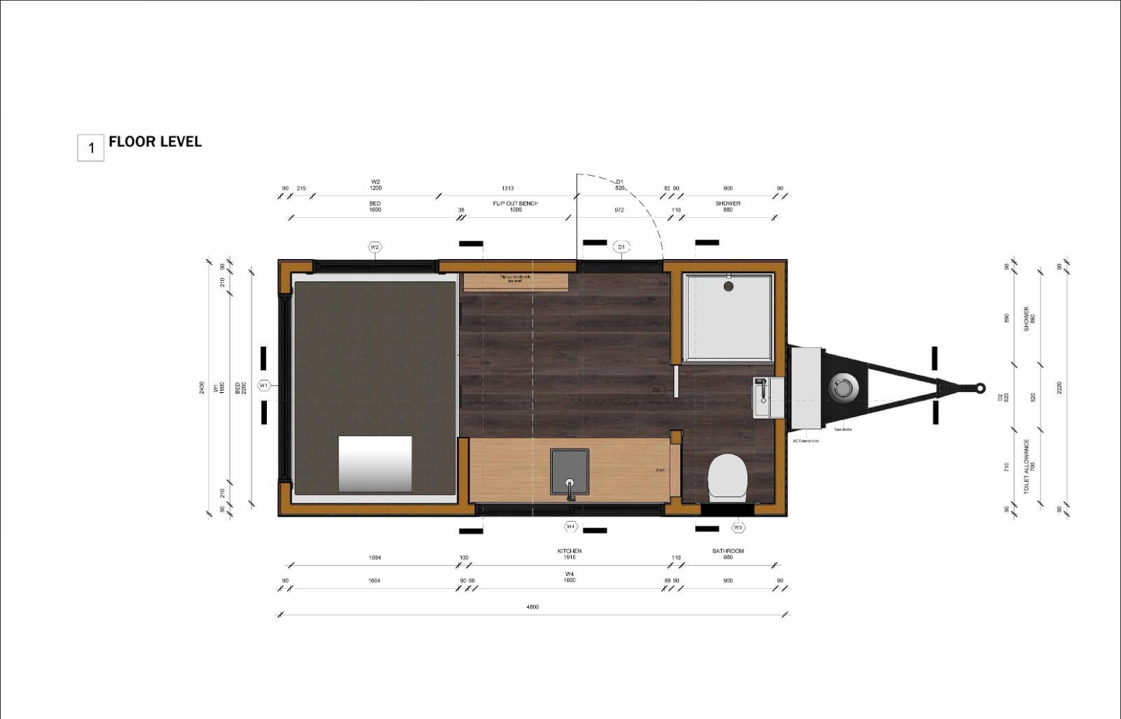 Tiny Home Plans on Wheels 115sqft – Mobile Living Design with 3D Visuals