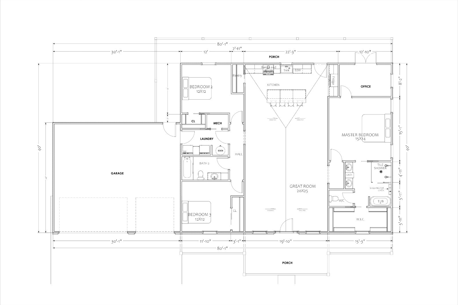 2,000 Sqft (Living) Farm House with – 3 Bedrooms, 2 Baths, office 3 car garage