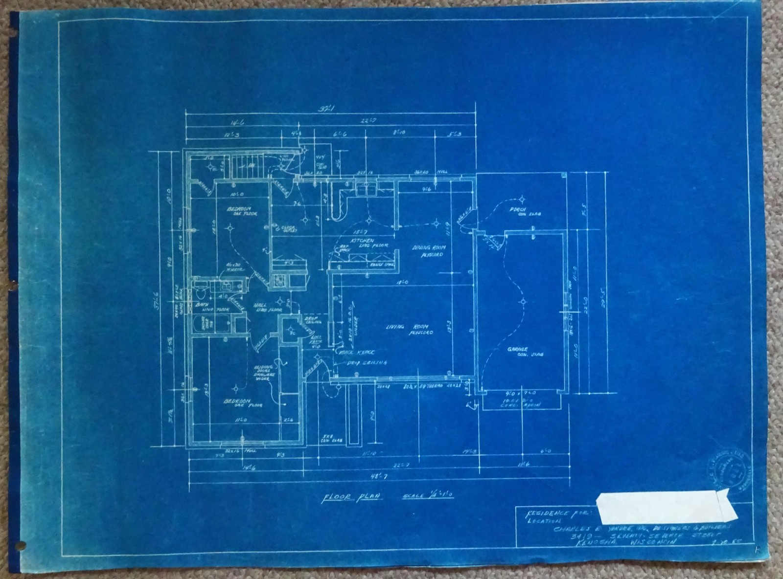 #12 Vintage 50s 1955 HOUSE BLUEPRINTS-MCM-Mid Century Modern RANCH-Floor Plan