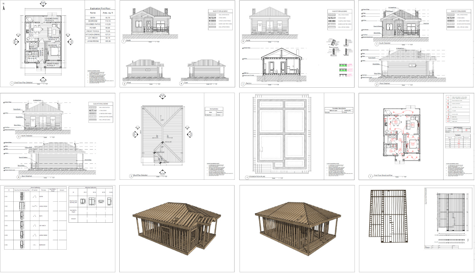 Charming Tiny House 1 Bed, 1 Bath, 583SF Architectural Build Plans PDF Download