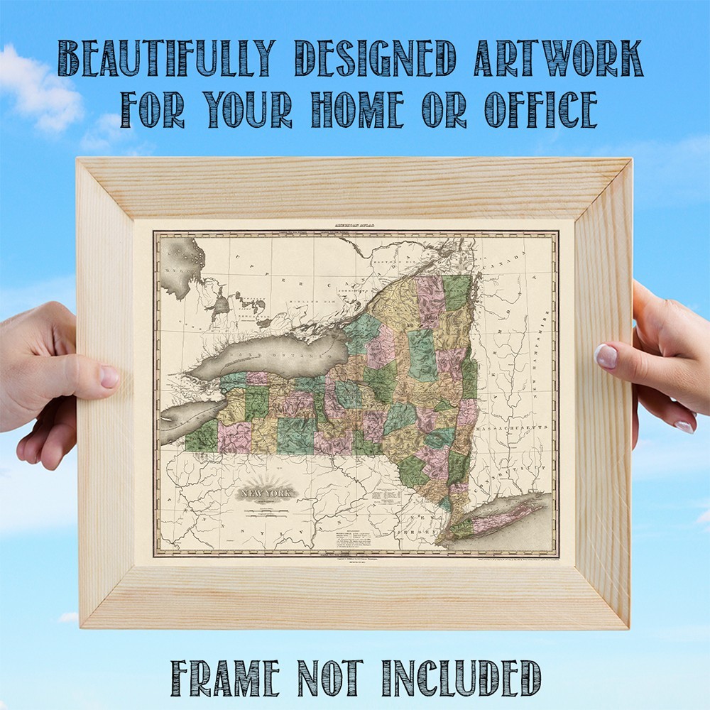 New York State 1823 Antique Map Vintage County Chart Historic Wall Art