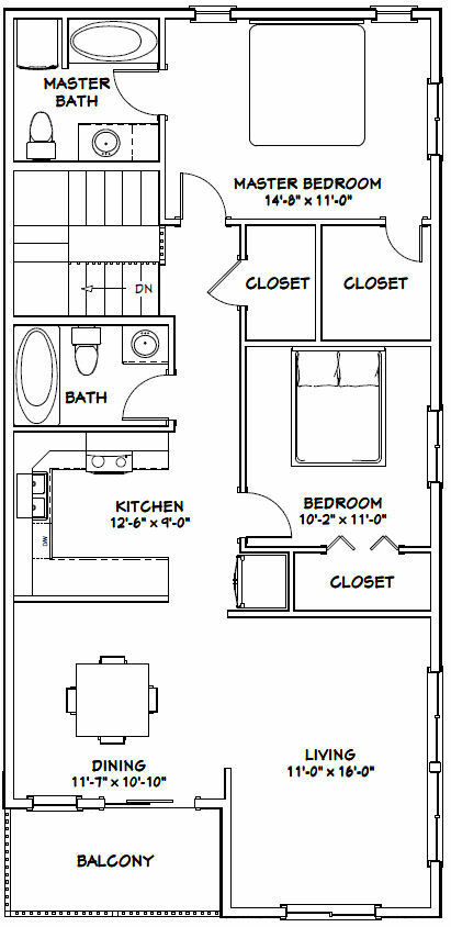 60×44 Apartment with 2-Car 2-RV Garage – PDF FloorPlan – 1,415 sqft – Model 1C