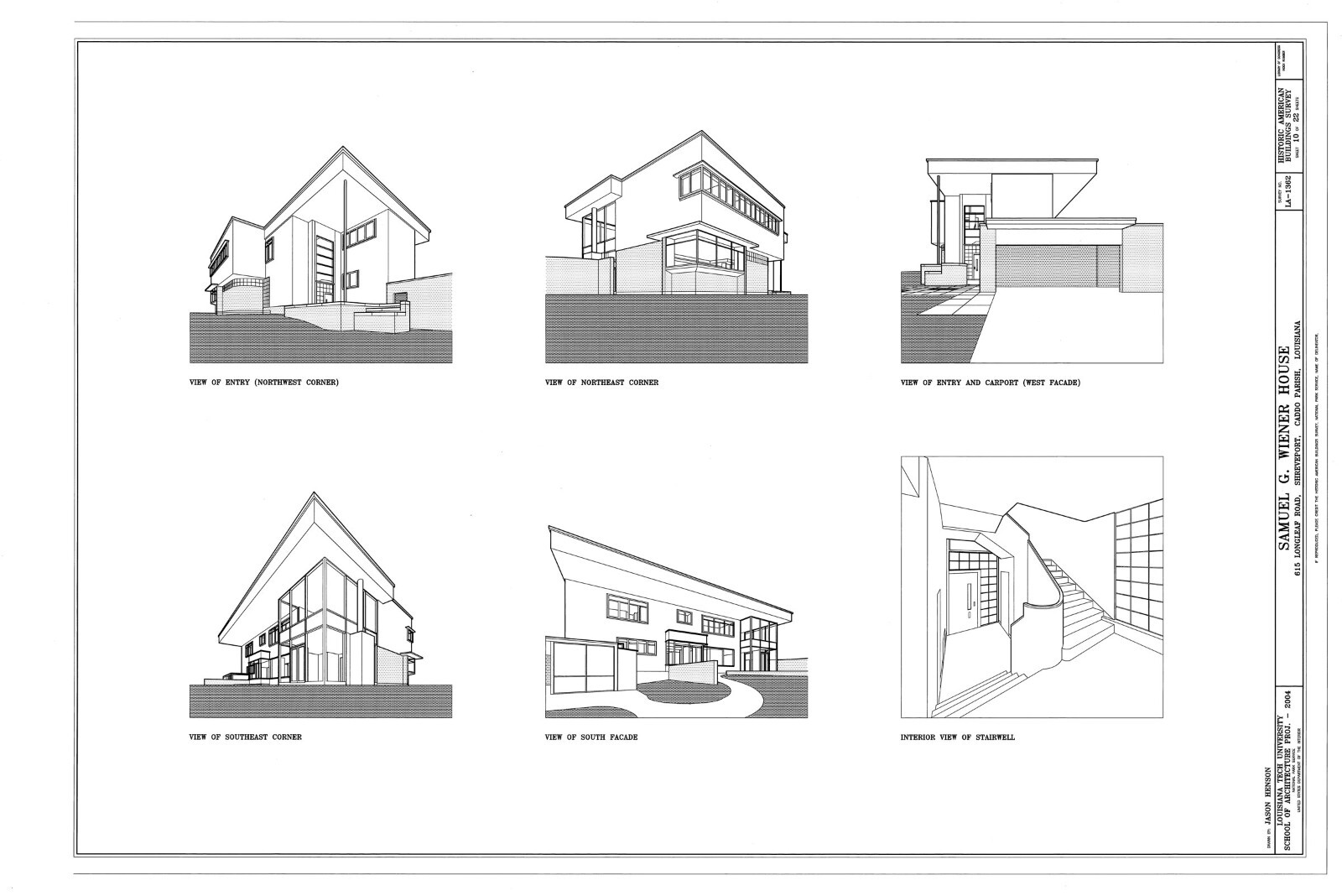 Mid-Century Modern home, stucco brick glass block, architectural PRINTED plans