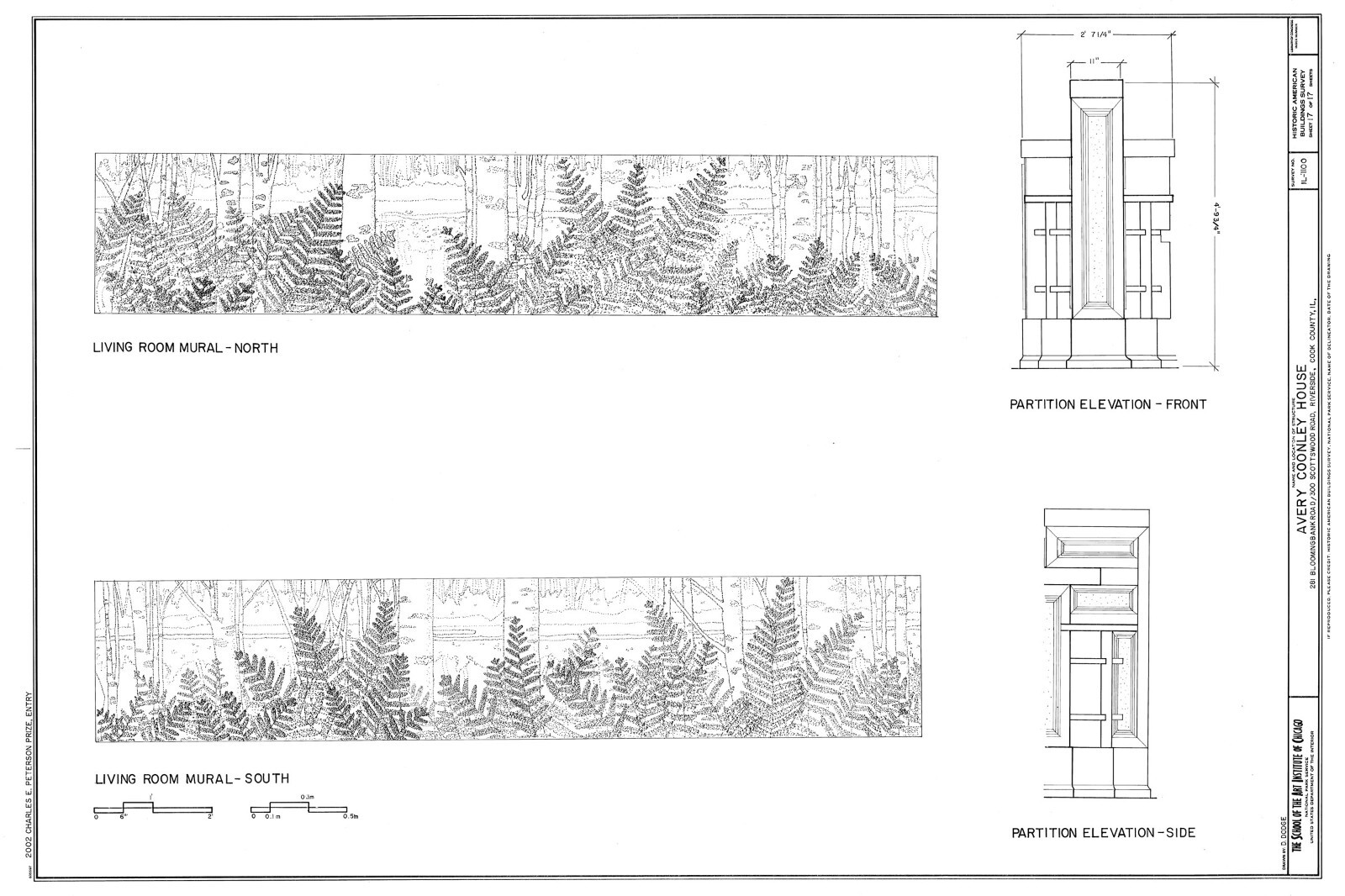 Frank Lloyd Wright Prairie Style home, architectural drawings, Coonley House