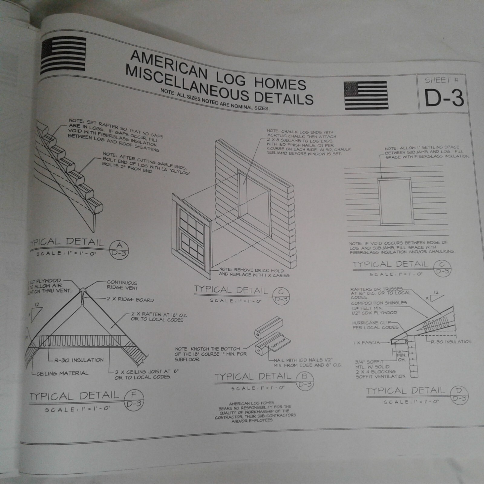 1984 9 Diagrams American Log Home Architectural Design Building Plan Blue Print