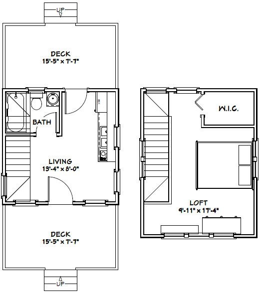 14×14 Tiny House — 399 sq ft — PDF FloorPlan — Model 1