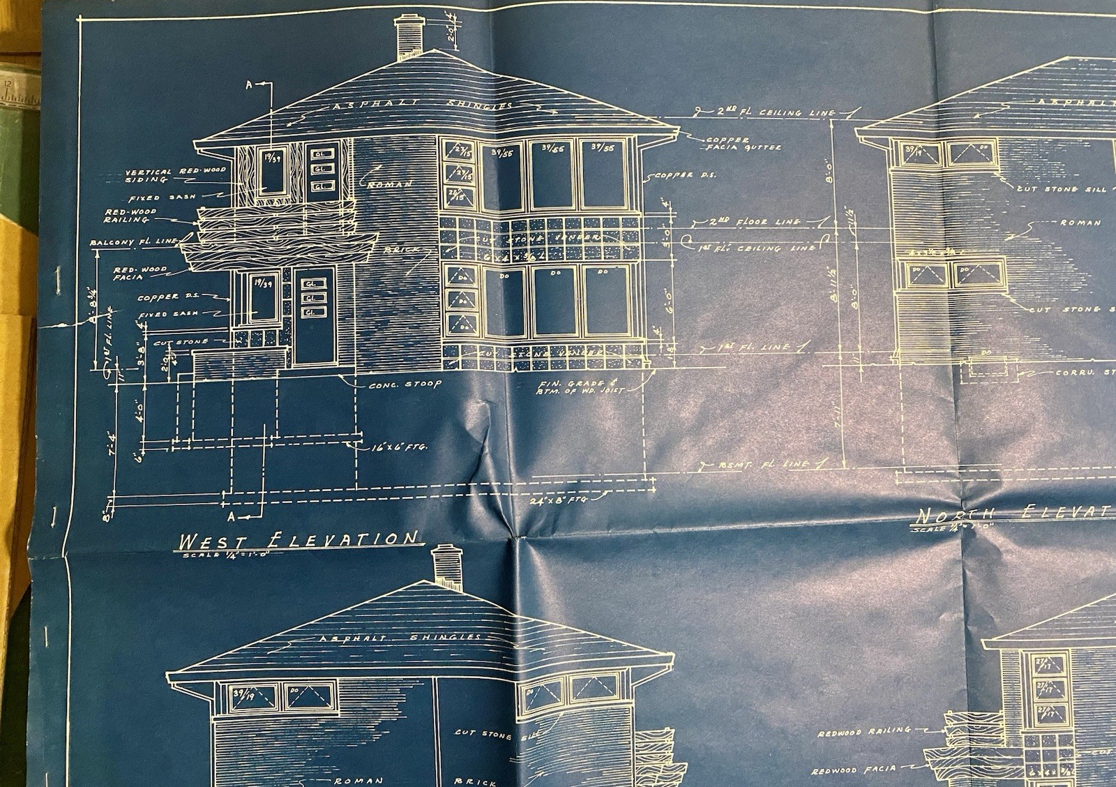 Lot Of 2 1950s-1960s Blueprints Mid century Modern Home + Two Flat Apt Building