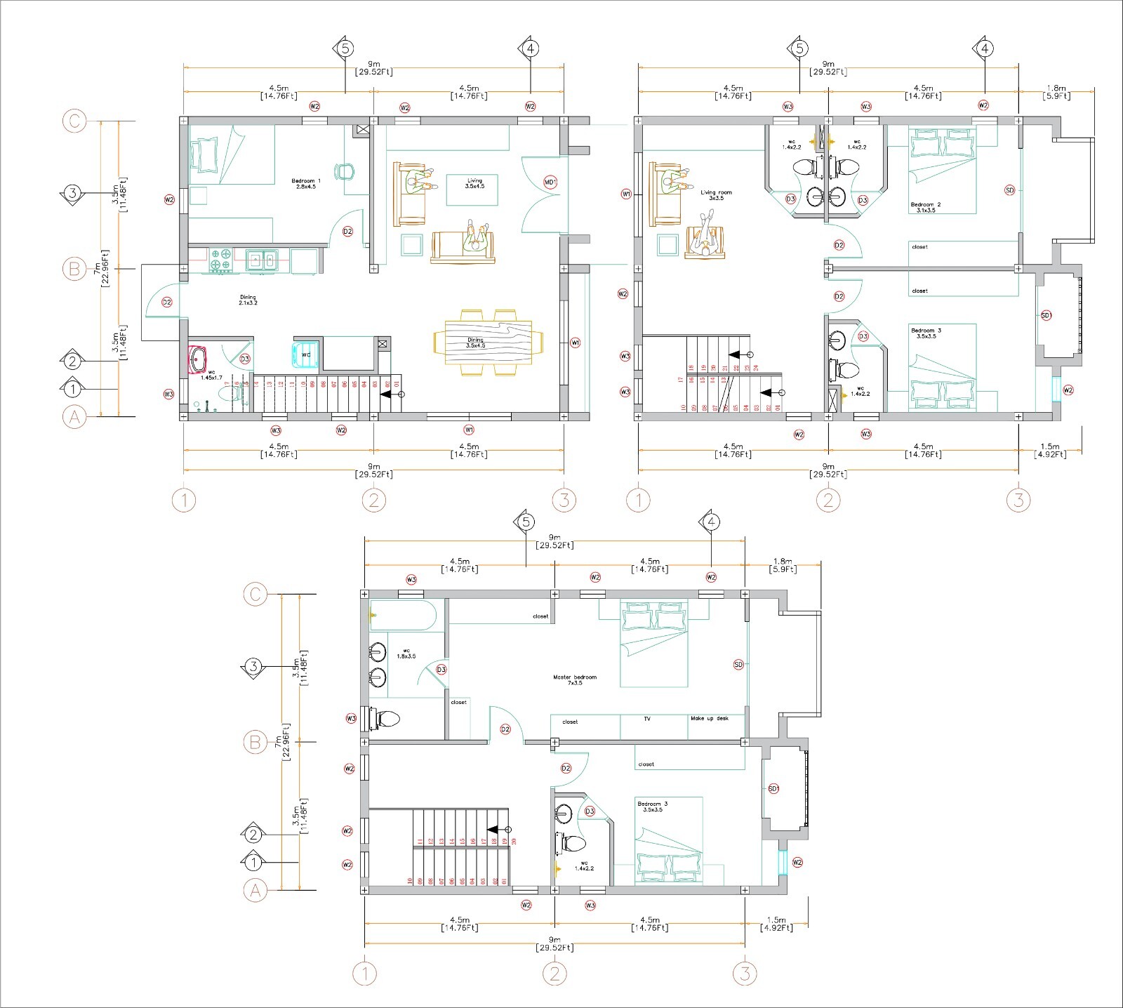 23×30 Feet House Design Plans 7×9 Meter 5 Beds 6 Baths Modern Hip (A4 Hard Copy)