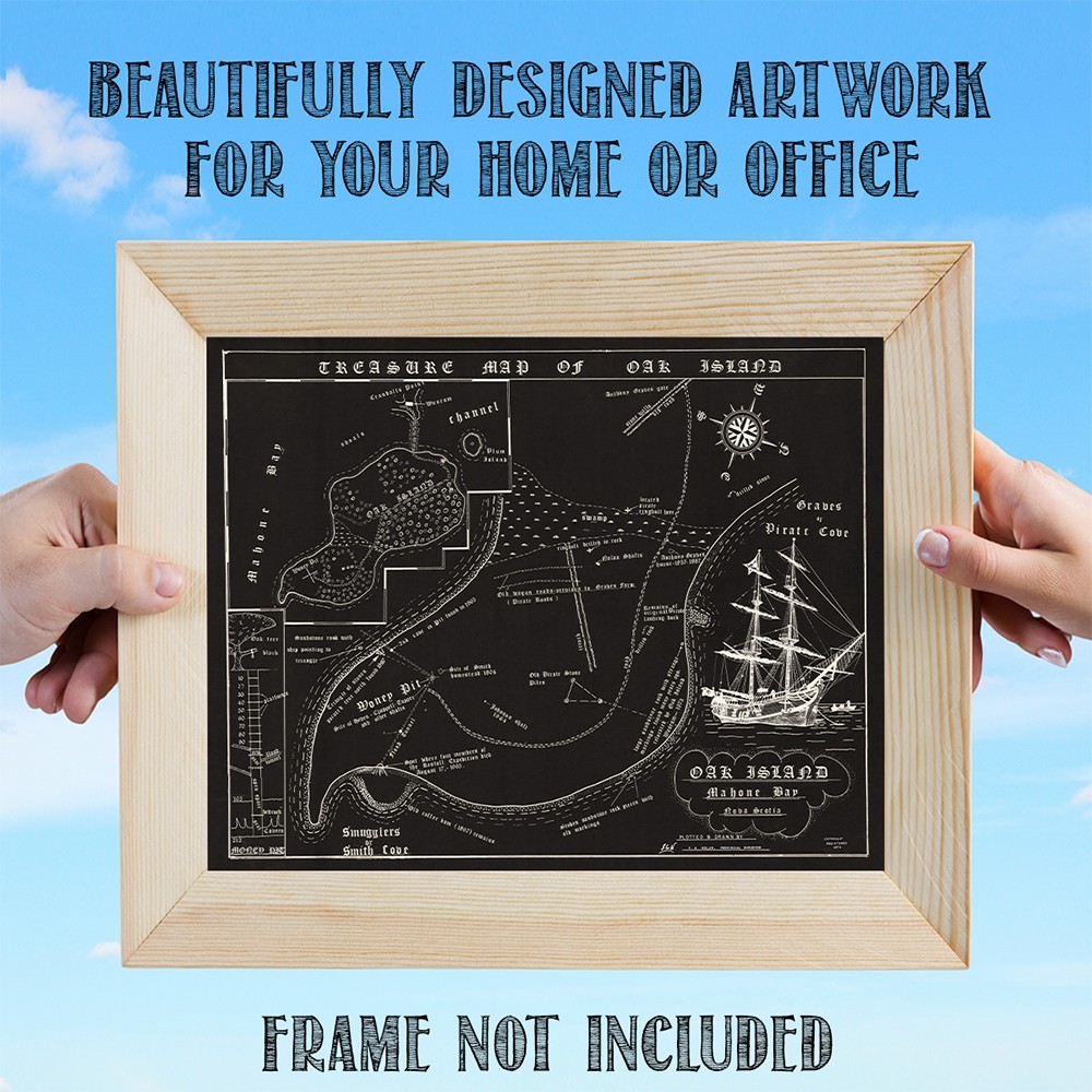 Oak Island Treasure Map Vintage Pirate Chart Nova Scotia Historic Wall Art
