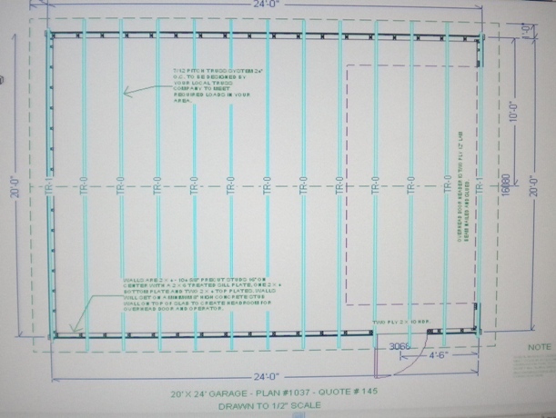 PERMIT READY 20′ X 24′ GARAGE PLAN DRAWN TO SCALE BLUEPRINTS AND MATERIALS LIST