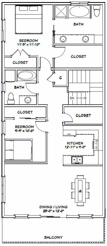 60×50 Apartment with 2-Car 2-RV Garage – PDF FloorPlan – 1,648 sqft – Model 2E