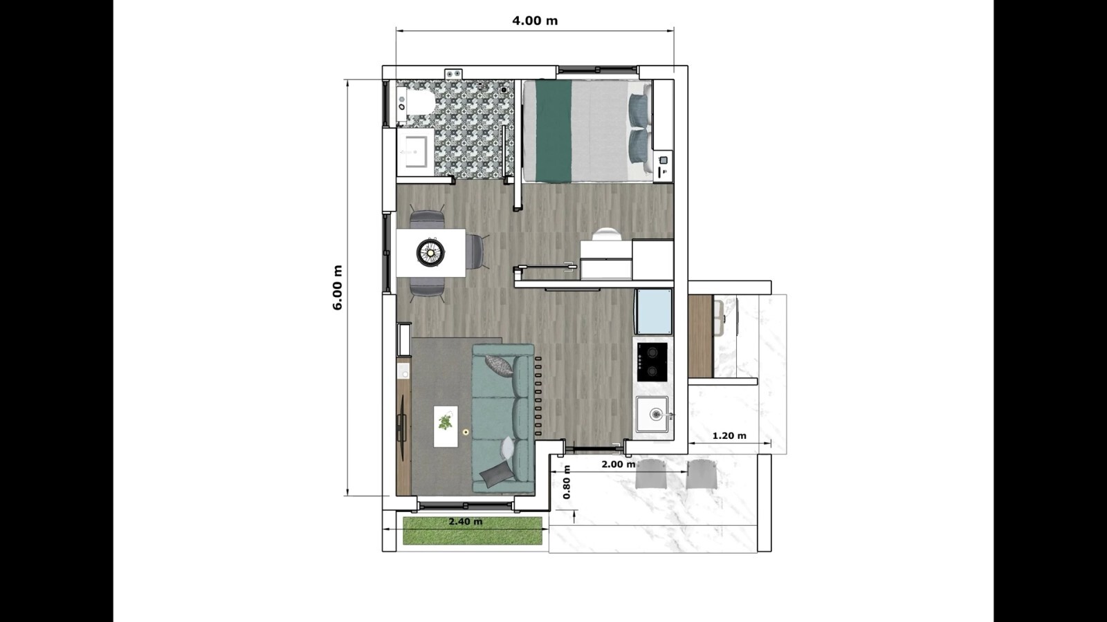 13×20 Feet Small House Plan 4×6 Meter 1 Bed 1 Bath Hidden Roof PDF +A4 Hard Copy