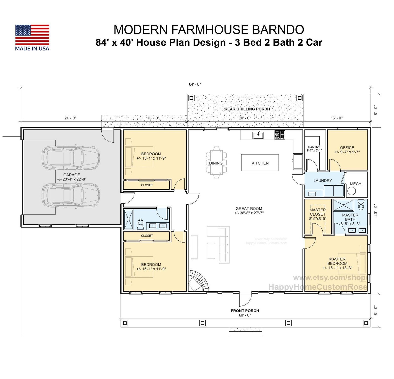 Rocky Ridge Barndominium Modern House Open Plan Design 84 x 40 – 3 Bed 2 Bath –