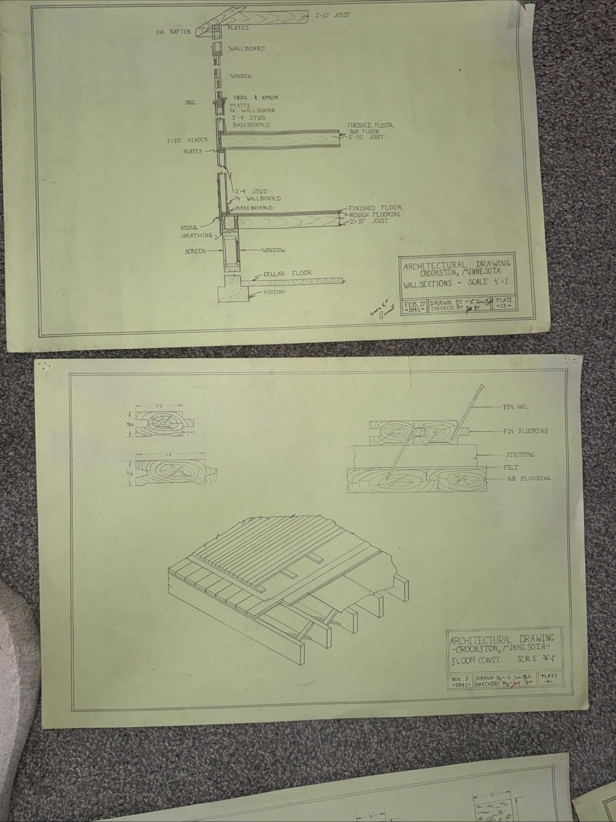 Architectural House Blueprints Plans Mid Century Modern Home 1941 MN 17 Pieces Z