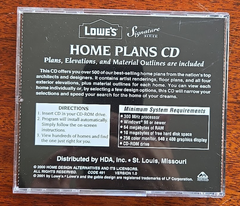 Lowe’s Home Plans CD-ROM 2000 Signature Series Floor Plans 500+ Plans
