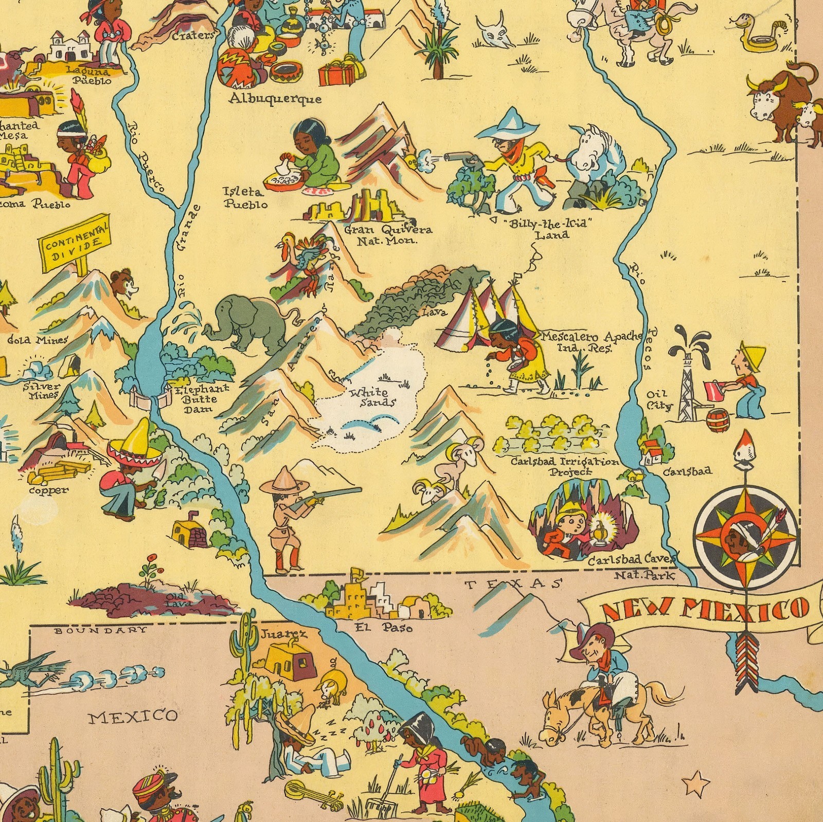 New Mexico 1935 Pictorial Map Vintage Southwest Illustrated State Map