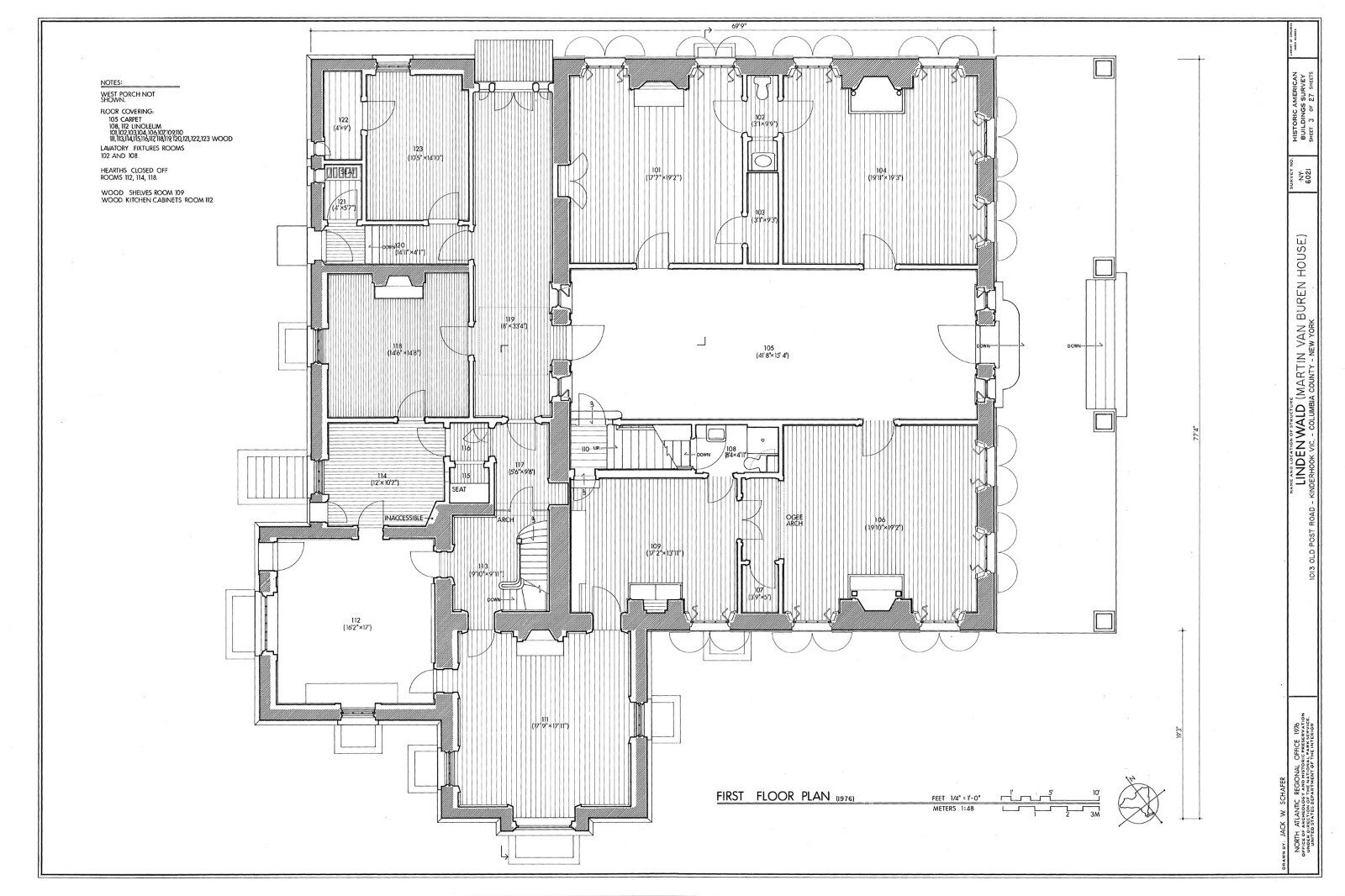 Italianate Victorian home of President van Buren, detailed architectural plans