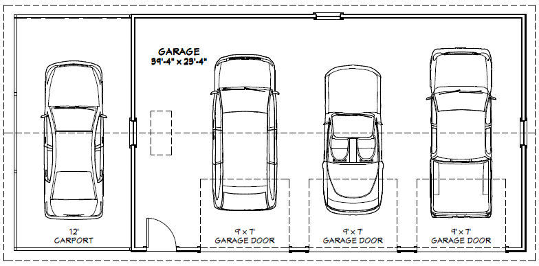 40×24 3-Car Garage with Carport — 960 sq ft — PDF Floor Plan — Model 1I