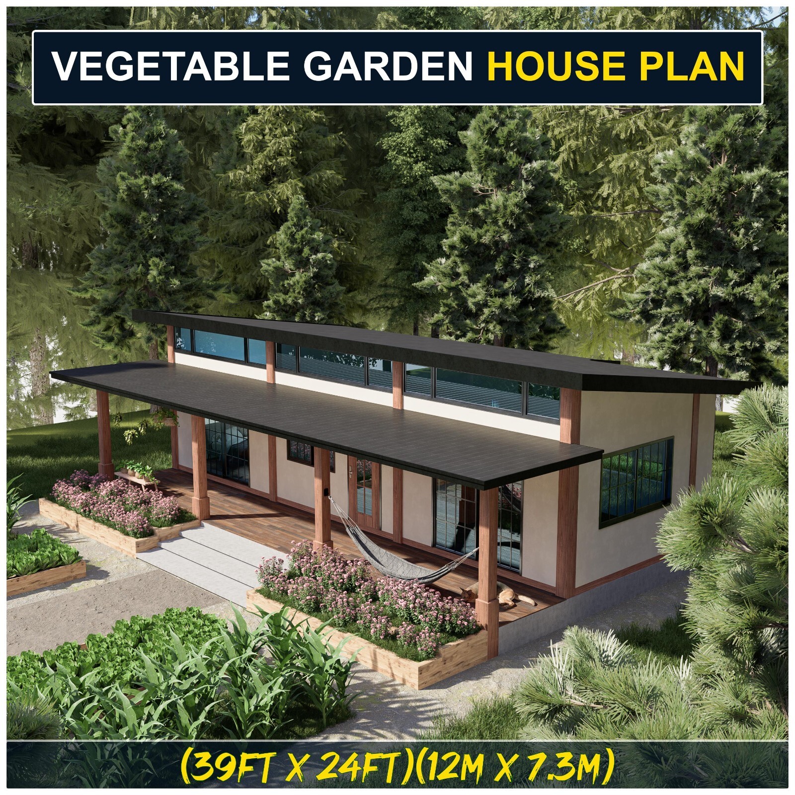 Custom House Plan (Vegetable Garden) 1BedRoom 1Bathroom,PDF+CAD File+3D SketchUP