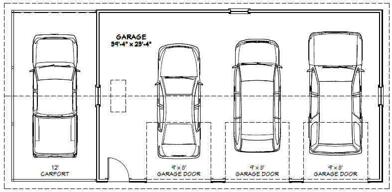 40×24 3-Car Garage with Carport — 960 sq ft — PDF Floor Plan — Model 1H