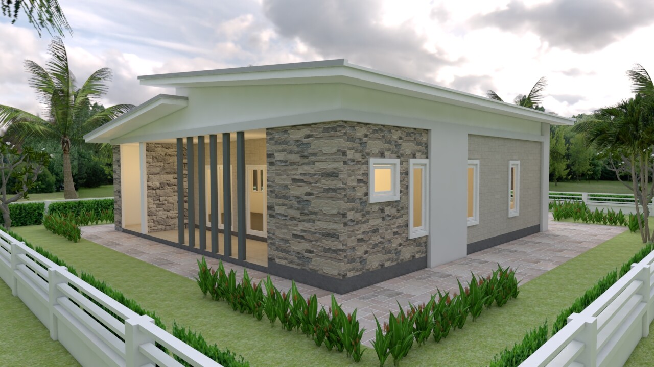 House Plans 12×11 Meter 39×36 Feet 3 Beds 2 Baths Shed Roof (A4 Hard Copy)