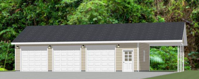 40×24 3-Car Garage w/ Carport — 960 sq ft — PDF Floor Plan — Model 1D