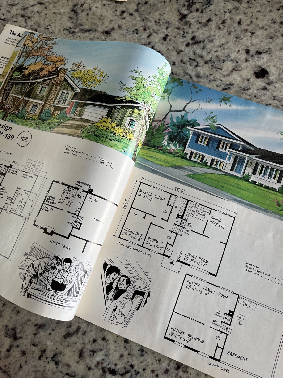 Vintage 1972 MCM Multi-Level Hillside Home Plans Design Catalog Blueprints