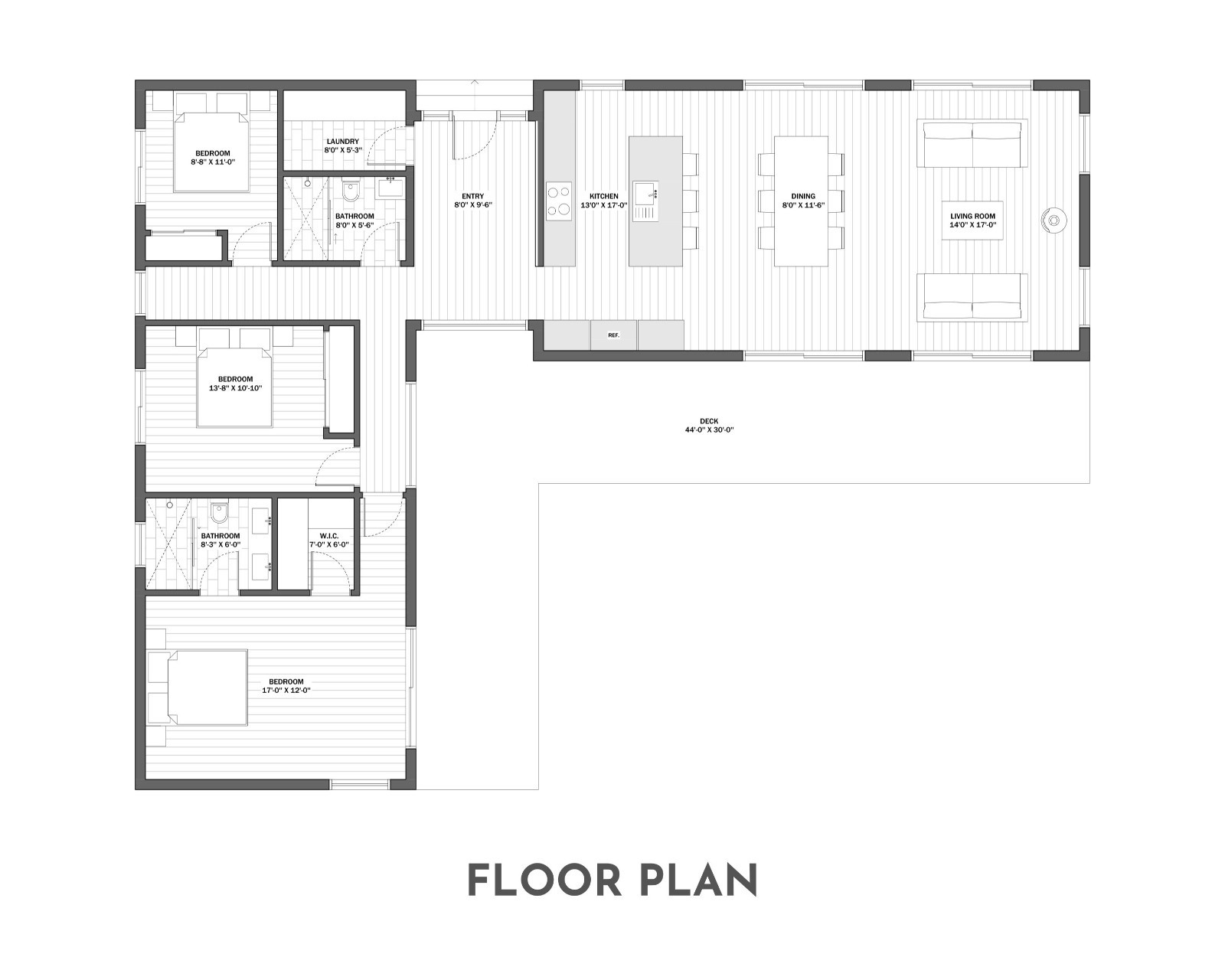 Modern Cabin House, L-shape House, 3 Bed 2 Bath, 1600 Sq Ft, Architectural Plans